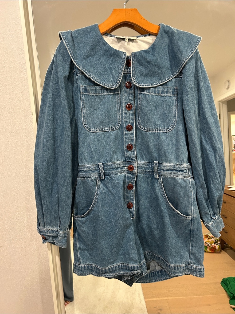 Sea Denim Romper Button-Front with Peter Pan Collar - Picture 3 of 6